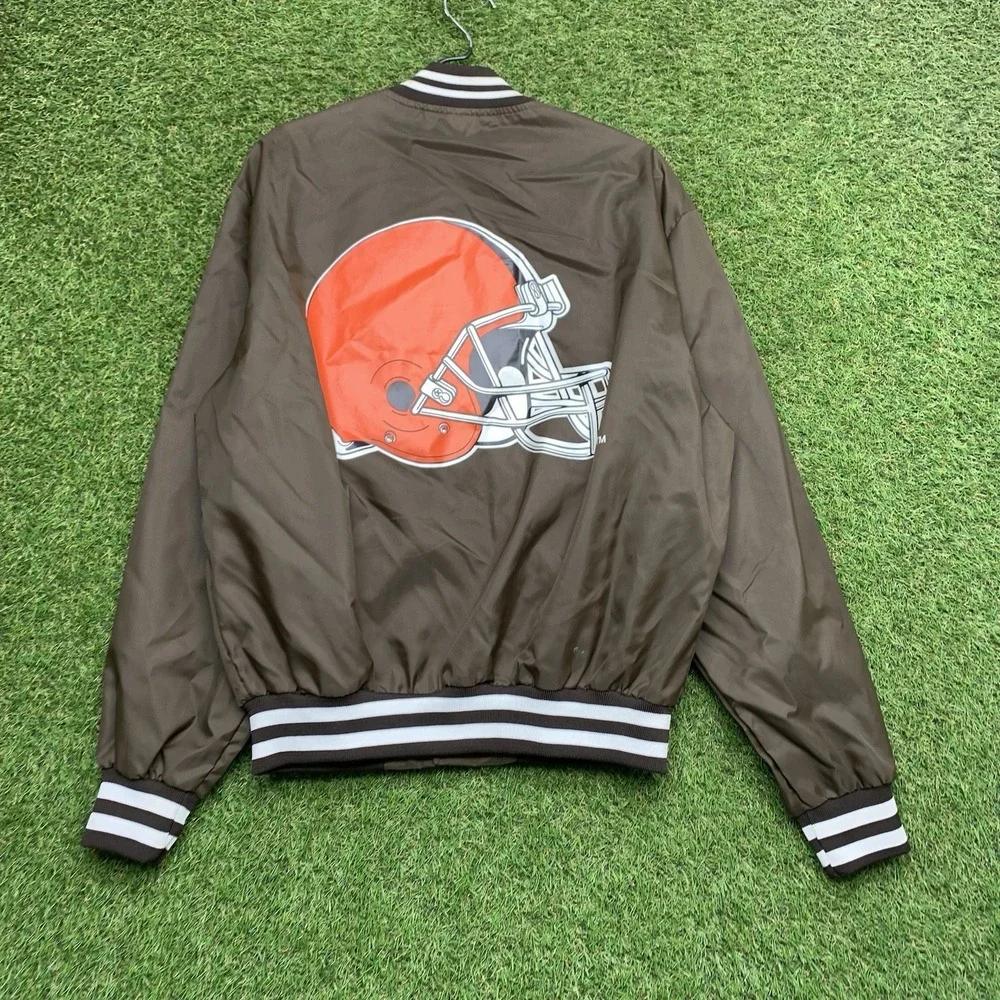 Vintage NFL Cleveland Browns Swingster Jacket Mens Large Brown Snap Close 90s